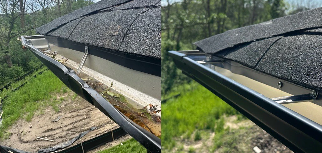 Gutter repair before and after — professional gutter fix in Minnesota
