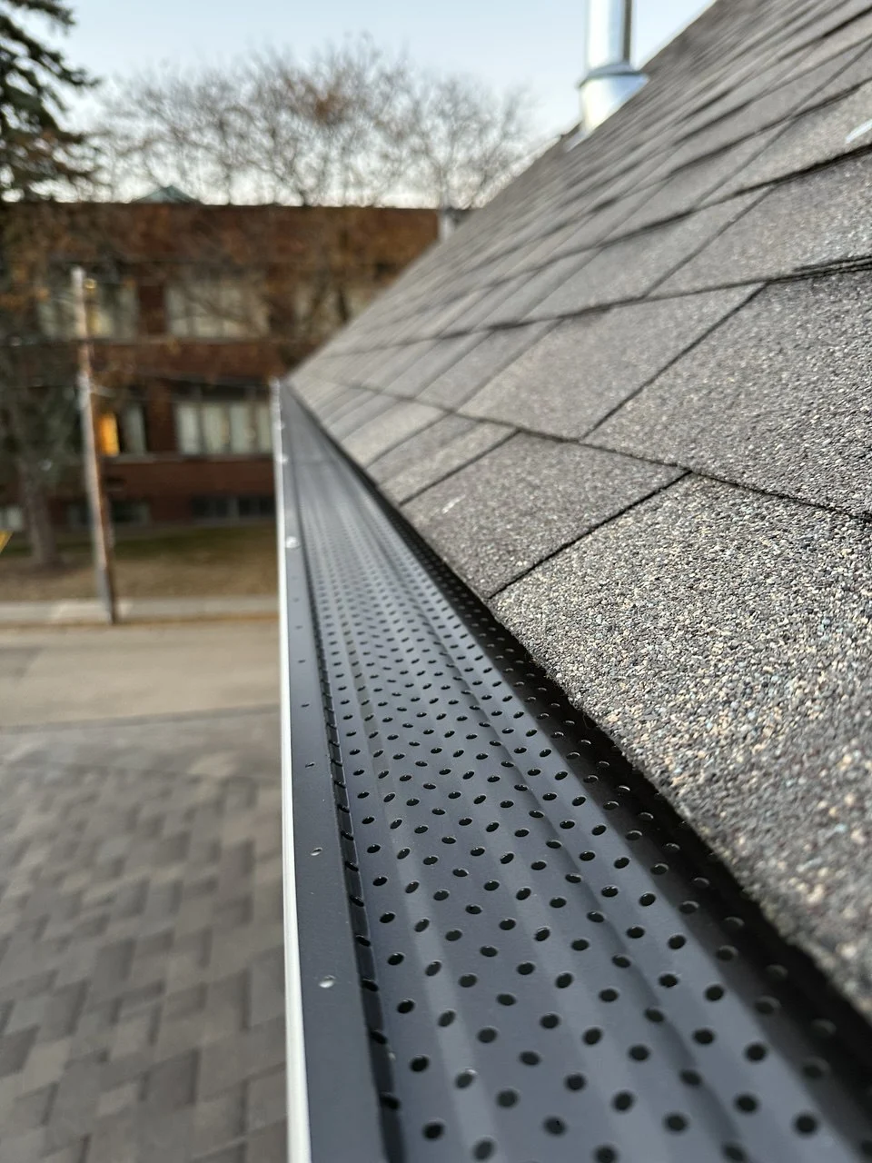 Dark perforated gutter guard close-up in Edina, MN